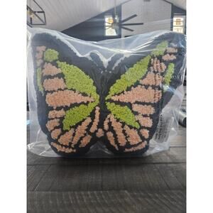 Teen Home Large Butterfly Accent Pillow NEW NIP Green Pink Black 18 x 17 inches